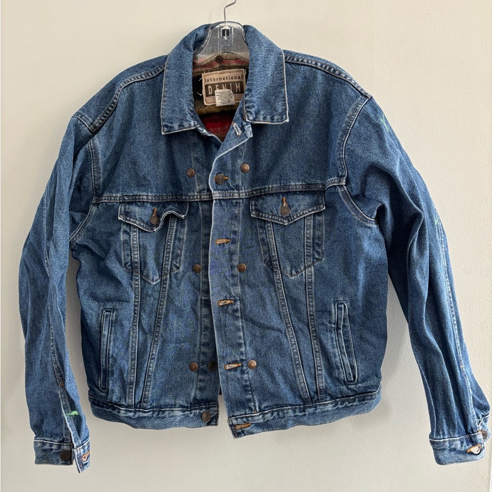 International Denim Vintage Retro Jeans Jacket Wool Blend Snap Lining Sz. Large